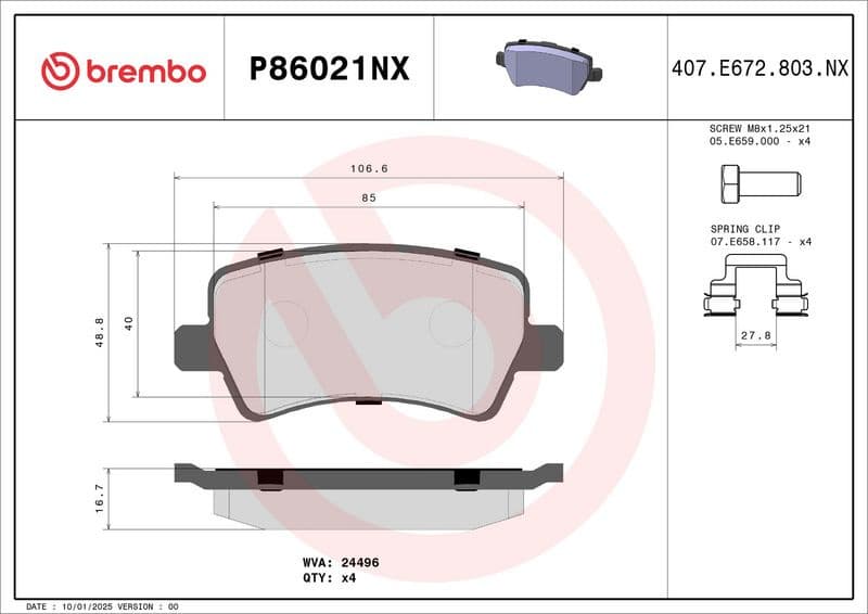 Brake Pad Set, disc brake XTRA LINE - Ceramic P 86 021NX