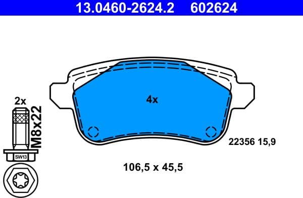 Brake Pad Set, disc brake 13.0460-2624.2 - image 2