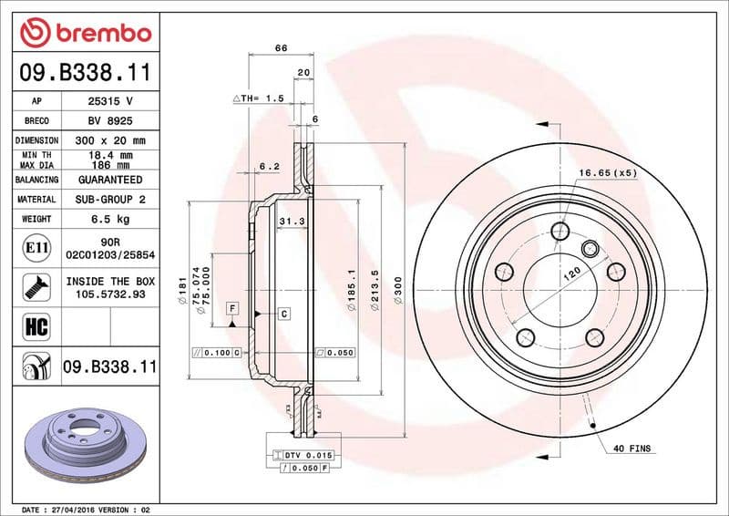 Brake discs kit rear, (2pcs), Top Quality 09.B338.11 - image 3