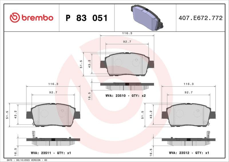 Brake pads front, Top Quality P83051 - image 3