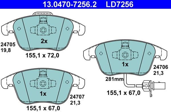 Brake Pad Set, disc brake ATE Ceramic 13.0470-7256.2 - image 2