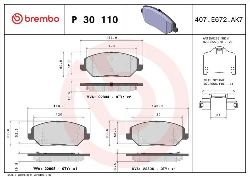 Brake pads front, Top Quality P30110 - image 2