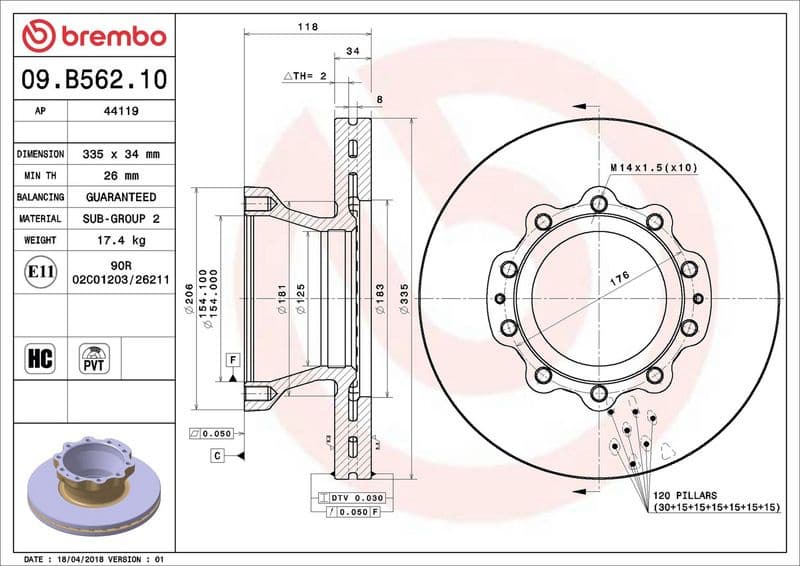 Brake Disc PRIME LINE 09.B562.10