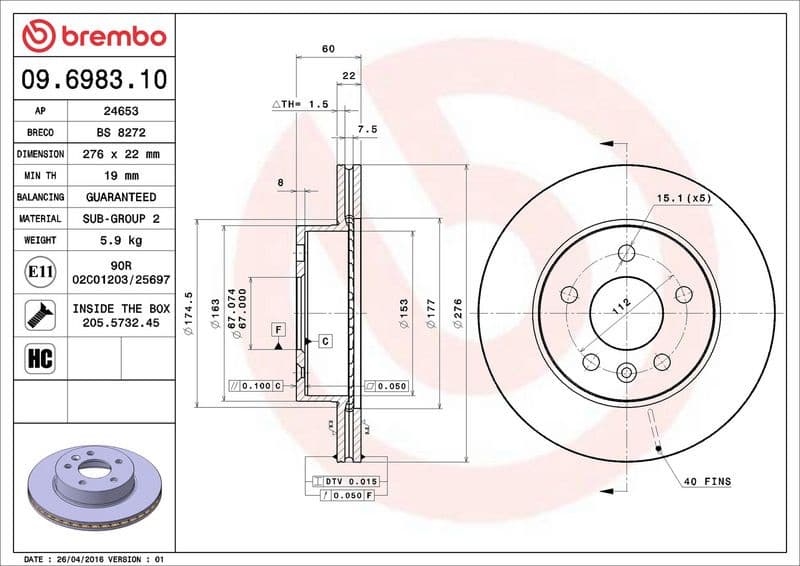 Brake Disc PRIME LINE 09.6983.10 - image 3