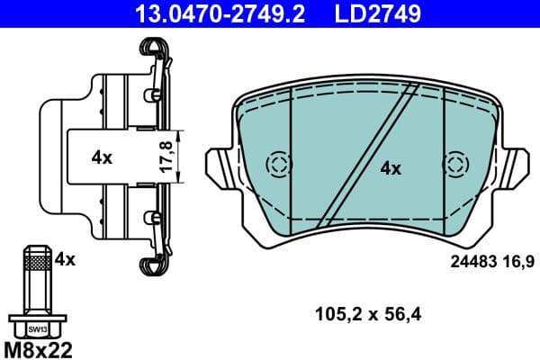 Brake Pad Set, disc brake ATE Ceramic 13.0470-2749.2 - image 3