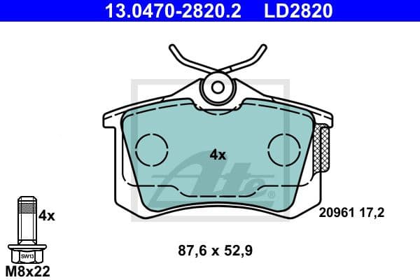 Brake Pad Set, disc brake ATE Ceramic 13.0470-2820.2
