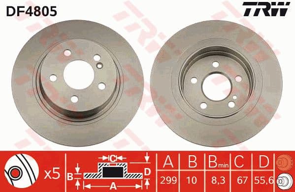 Brake discs kit rear, (2pcs), Top Quality DF4805