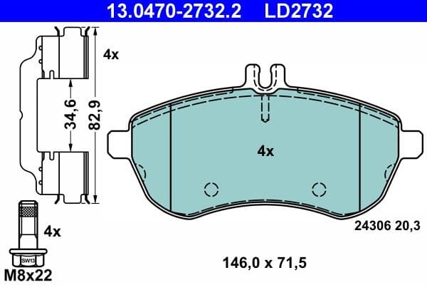 Brake Pad Set, disc brake ATE Ceramic 13.0470-2732.2 - image 2