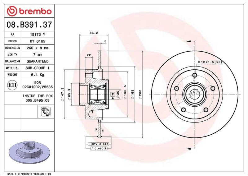 Brake Disc PRIME LINE - With Bearing Kit 08.B391.37 - image 3