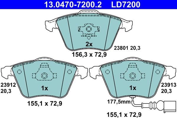 Brake Pad Set, disc brake ATE Ceramic 13.0470-7200.2 - image 2