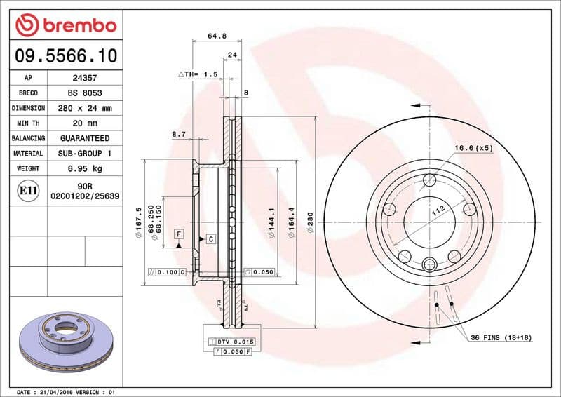Brake Disc PRIME LINE 09.5566.10 - image 3