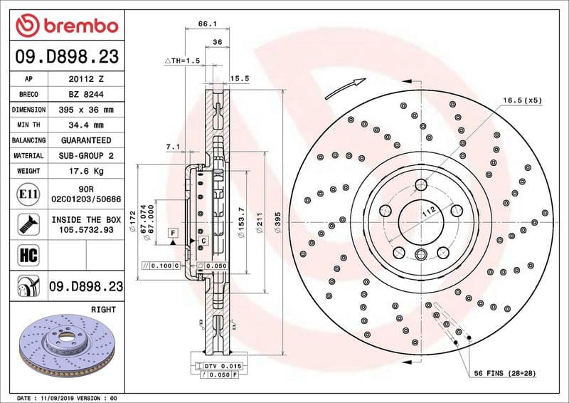 Brake Disc PRIME LINE - Composite 09.D898.23 - image 2