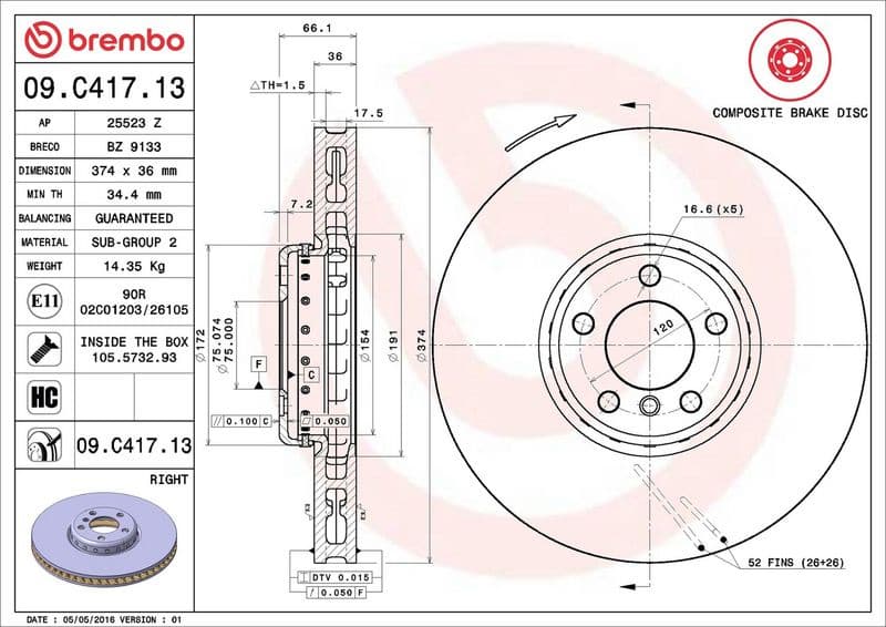 Brake Disc PRIME LINE - Composite 09.C417.13 - image 3