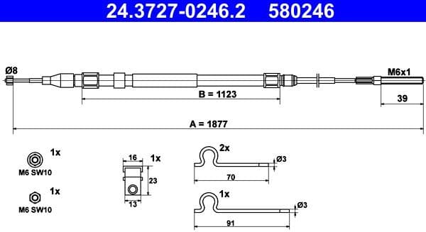 Cable Pull, parking brake 24.3727-0246.2 - image 2
