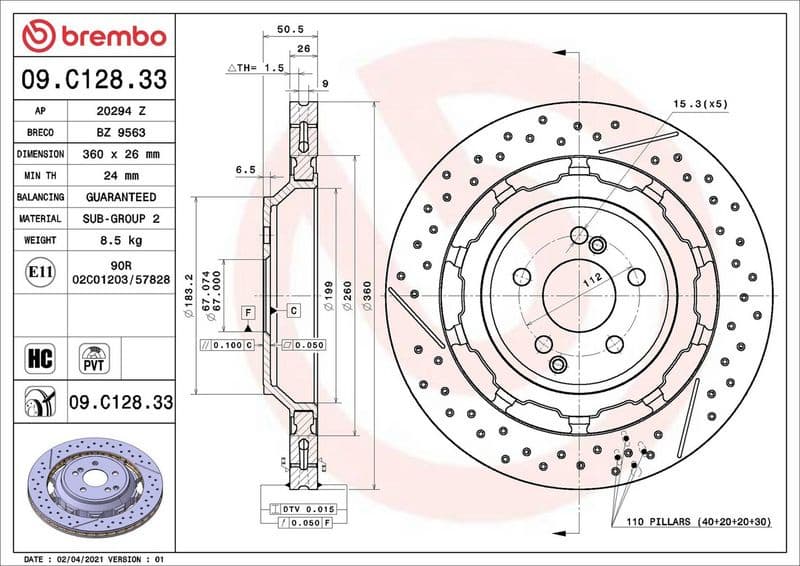 Brake Disc PRIME LINE - Dual Cast 09.C128.33 - image 2
