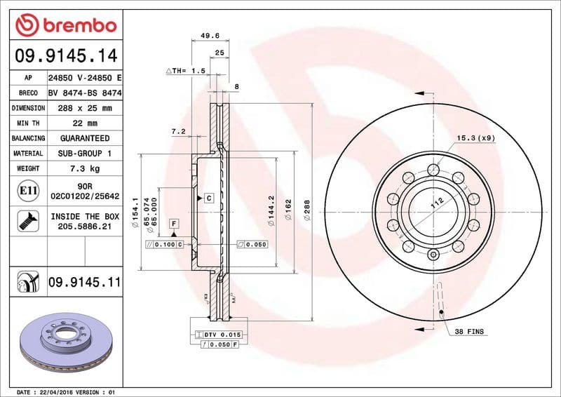 Brake Disc PRIME LINE - UV Coated 09.9145.11 - image 3