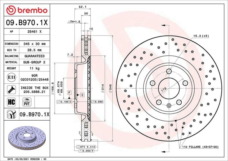 Brake disc, 1pcs FRONT, Top Quality 09.B970.1X - image 2
