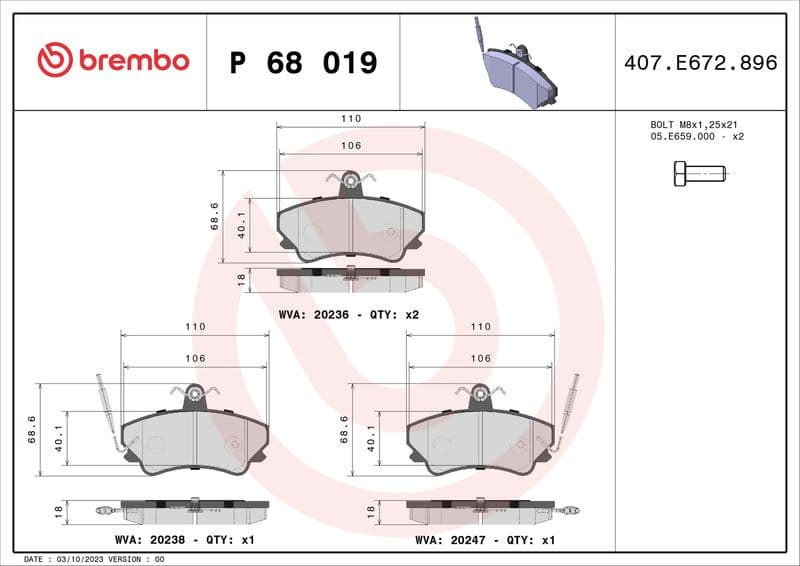 Brake Pad Set, disc brake PRIME LINE P68019 - image 3