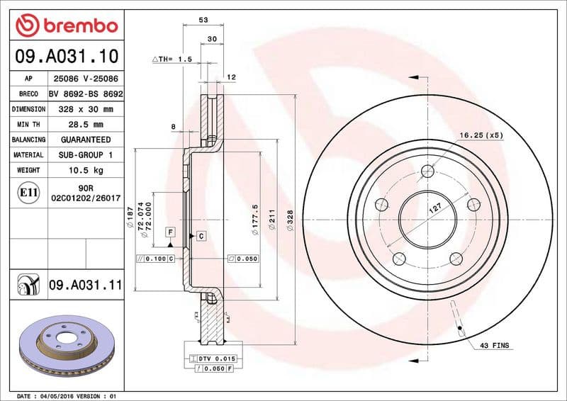 Brake Disc PRIME LINE - UV Coated 09.A031.11 - image 3