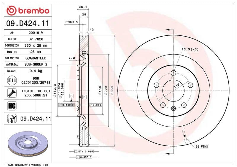 Brake Disc PRIME LINE - UV Coated 09.D424.11 - image 2