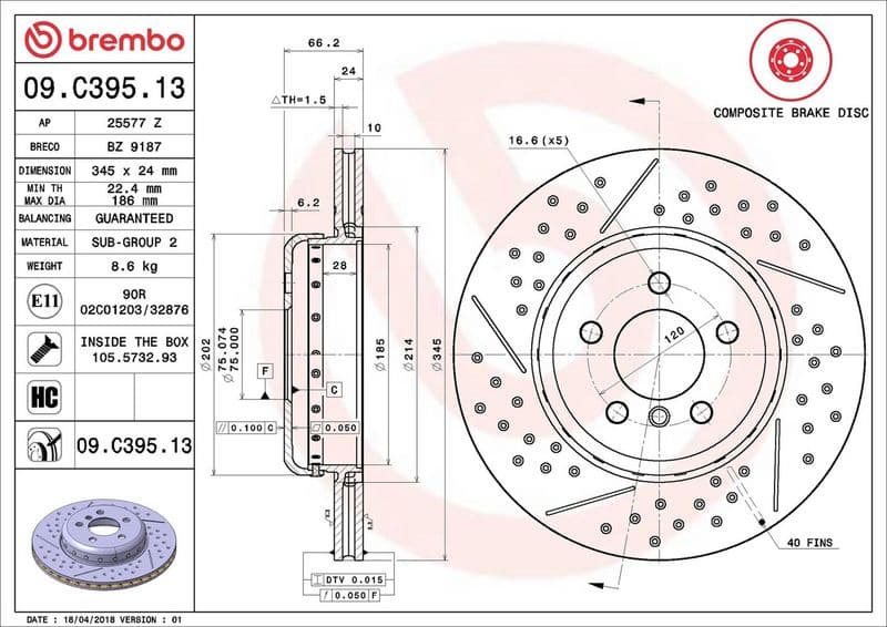 Brake Disc PRIME LINE - Composite 09.C395.13 - image 3