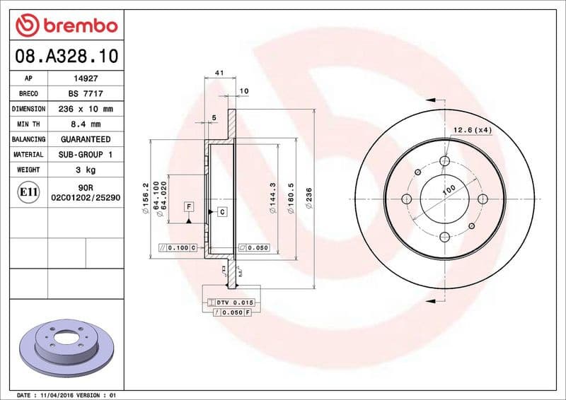 Brake Disc PRIME LINE 08.A328.10 - image 3