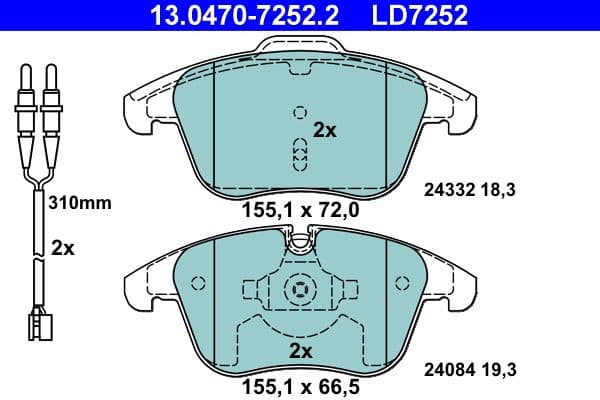 Brake Pad Set, disc brake ATE Ceramic 13.0470-7252.2 - image 2
