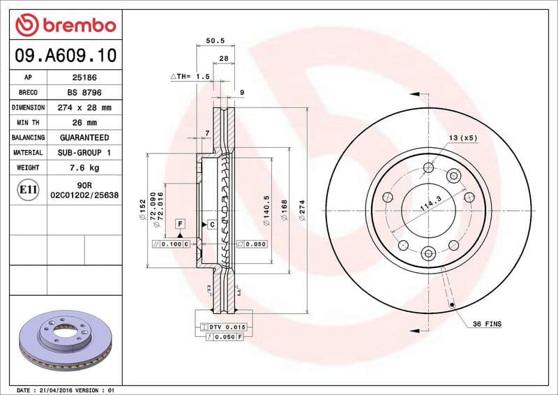 Brake Disc PRIME LINE 09.A609.10 - image 3