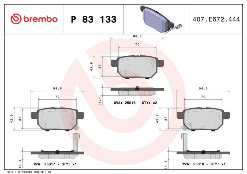 Brake pads rear, Top Quality P83133 - image 3