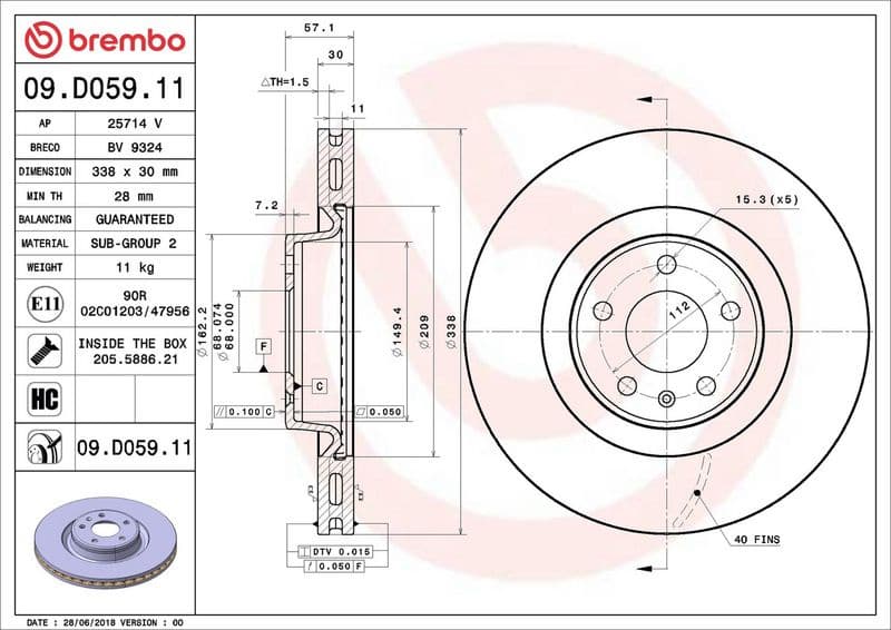 Brake disc, 1pcs FRONT, Top Quality 09.D059.11 - image 2