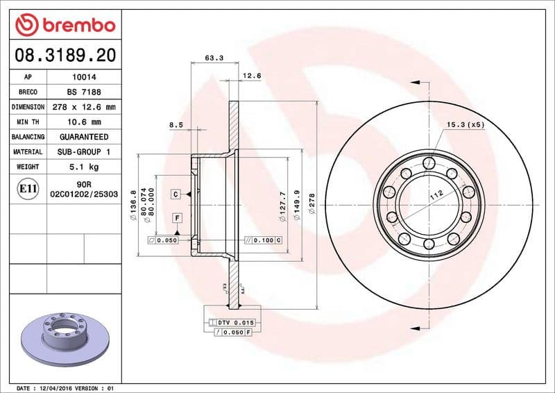 Brake Disc PRIME LINE 08.3189.20 - image 3
