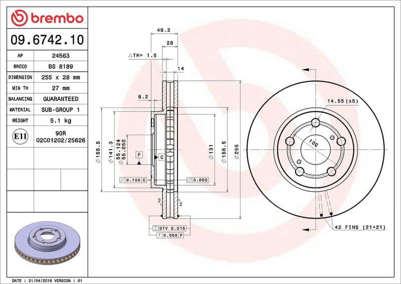 Brake Disc PRIME LINE 09.6742.10 - image 3