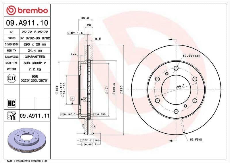 Brake Disc PRIME LINE - UV Coated 09.A911.11 - image 3