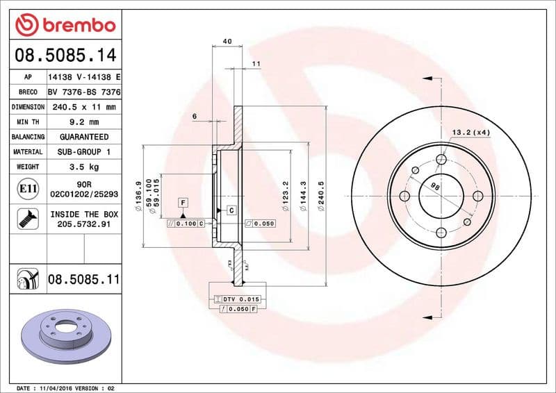 Brake Disc PRIME LINE - UV Coated 08.5085.11 - image 3