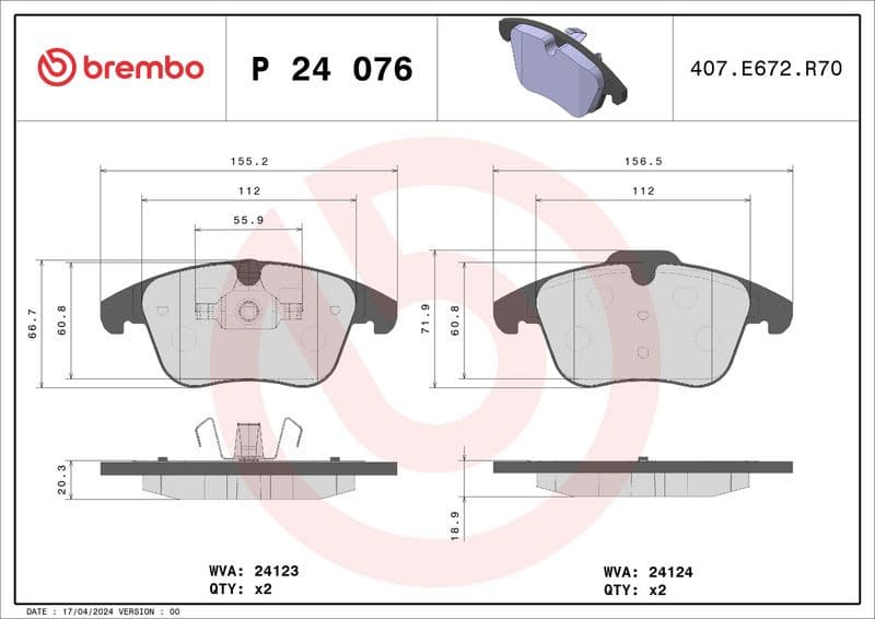 Brake pads front, Top Quality P24076 - image 3