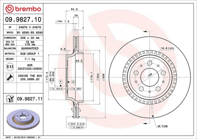 Brake discs kit rear, (2pcs), Top Quality 09.9827.11 - image 3