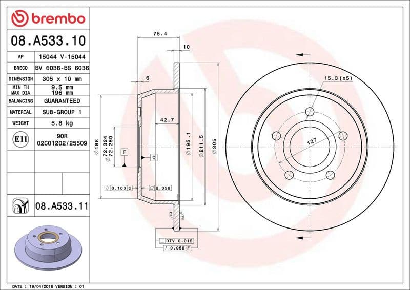 Brake Disc PRIME LINE - UV Coated 08.A533.11 - image 3