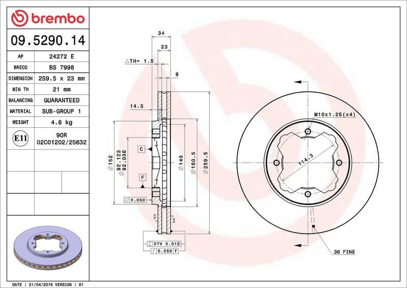 Brake Disc PRIME LINE 09.5290.14 - image 3