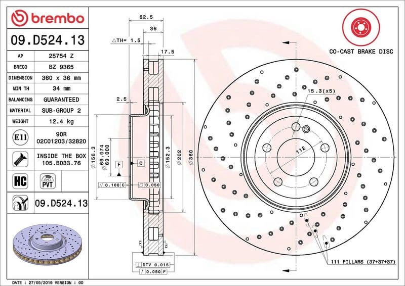 Brake Disc PRIME LINE - Co-Cast 09.D524.13 - image 2