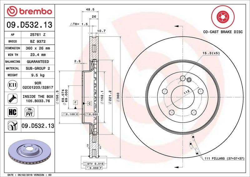 Brake Disc PRIME LINE - Co-Cast 09.D532.13 - image 2