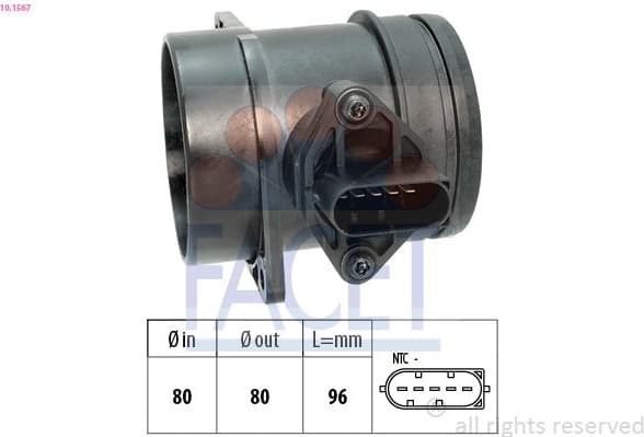 Mass Air Flow Sensor Made in Italy - OE Equivalent 10.1567