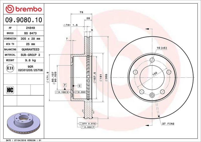 Brake Disc PRIME LINE 09.9080.10 - image 3