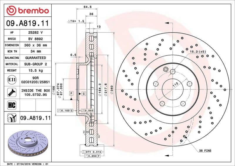 Brake Disc PRIME LINE - UV Coated 09.A819.11 - image 3