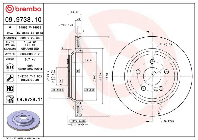 Brake Disc PRIME LINE - UV Coated 09.9738.11 - image 3