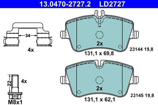 Brake Pad Set, disc brake ATE Ceramic 13.0470-2727.2 - image 2