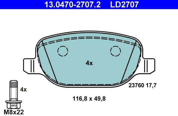 Brake Pad Set, disc brake ATE Ceramic 13.0470-2707.2 - image 2