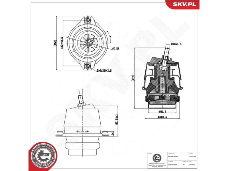 Mounting, engine 75SKV303
