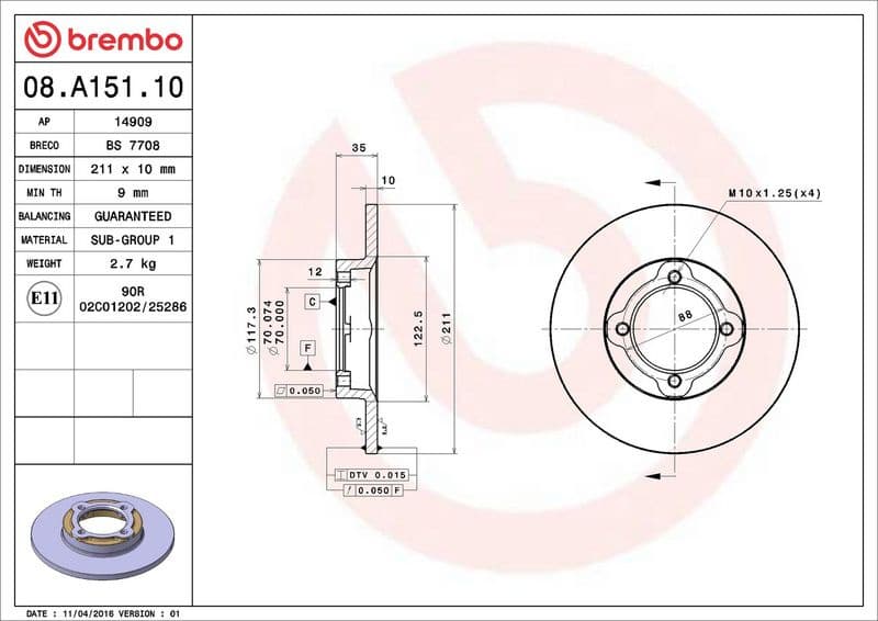 Brake Disc PRIME LINE 08.A151.10 - image 3