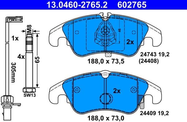 Brake Pad Set, disc brake 13.0460-2765.2 - image 2