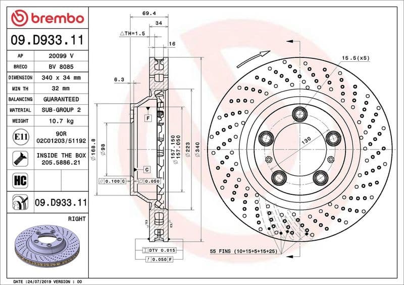 Brake Disc PRIME LINE - UV Coated 09.D933.11 - image 2